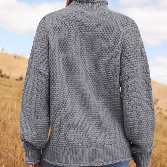 Turtleneck Batwing Sleeve Loose Oversized Chunky Knitted Pullover Sweater Jumper - Picture 2 of 8